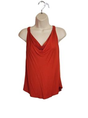 Trina Turk Red Orange Cowl Neck Halter Sleeveless Blouse Top Small